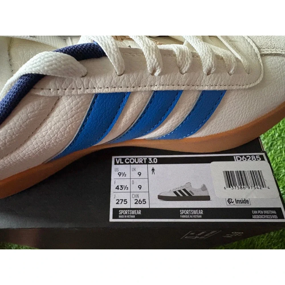 Adidas VL Court 3.0 Mens Size 9.5 Shoes White Royal Blue Gum Sole ID6285